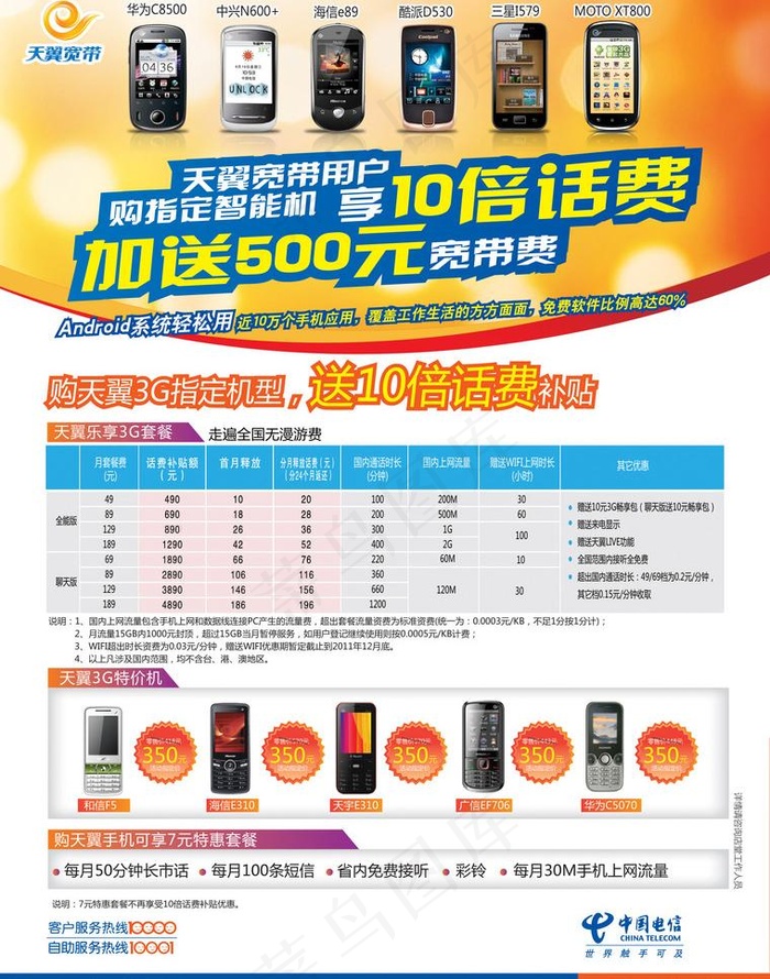 中国电信天翼3g宣传单图片(2551X3437(DPI:300))psd模版下载