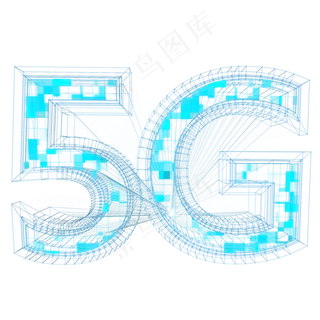 蓝色网格科技感5G装饰,免抠元素