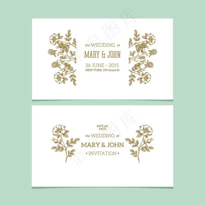 复古植物花朵婚礼卡片模板下载eps,ai矢量模版下载