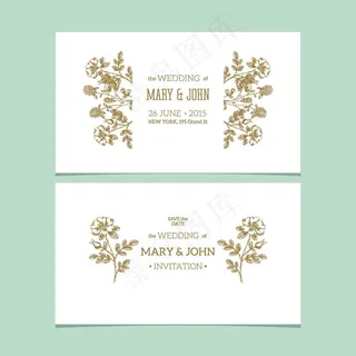 复古植物花朵婚礼卡片模板下载