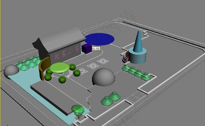 公园休闲小广场3DMAX场景景观模...