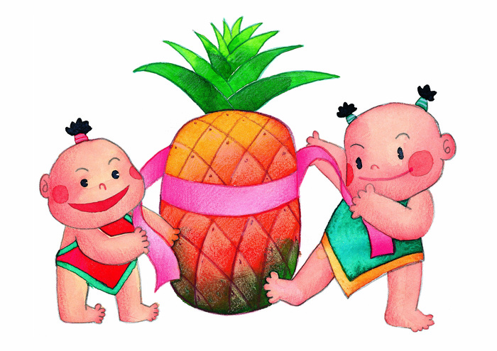 菠萝金童玉女插画图片