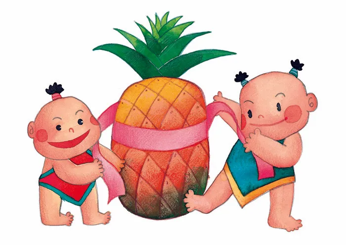 菠萝金童玉女插画图片