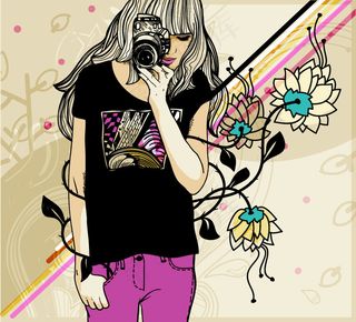 潮流彩绘摄影女生矢量素材