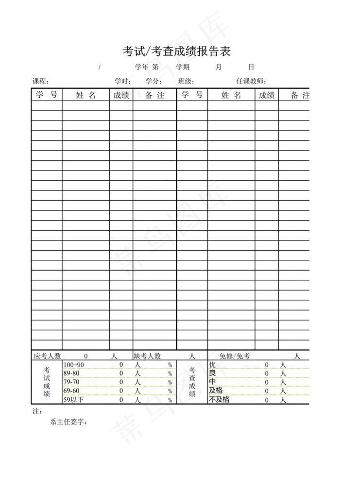 大学考试成绩报告表