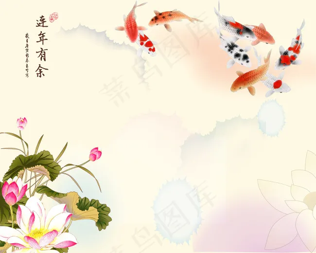 金鱼荷花中式装饰画(7874X6299(DPI:100))psd模版下载
