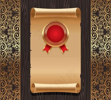 金色花纹旧纸张木板背景矢量素材