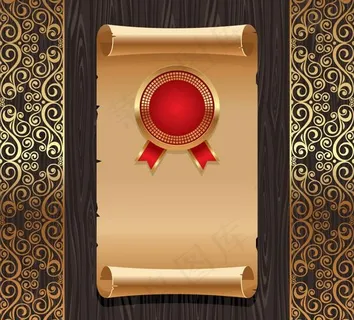 金色花纹旧纸张木板背景矢量素材