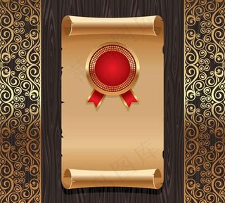 金色花纹旧纸张木板背景矢量素材