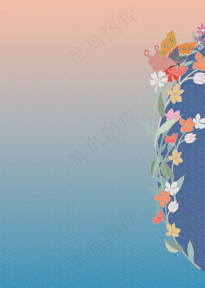 蓝色渐变边角花瓣衬托背景图