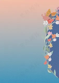 蓝色渐变边角花瓣衬托背景图