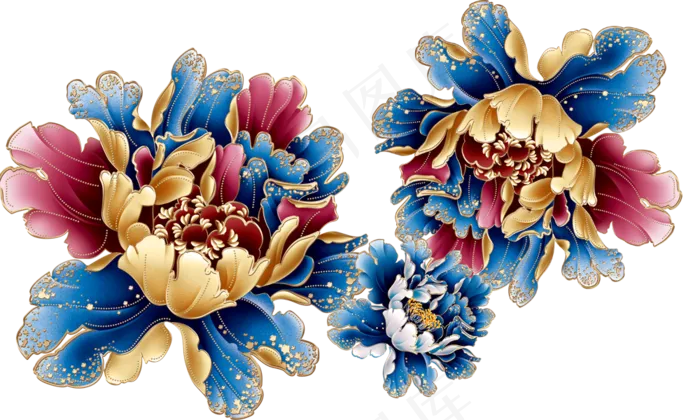 金色牡丹花卉png高清素材(1920X5925(DPI:300))psd模版下载