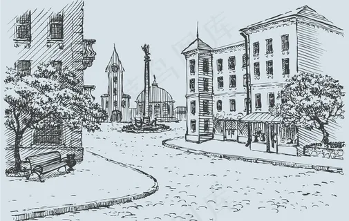手绘建筑图片