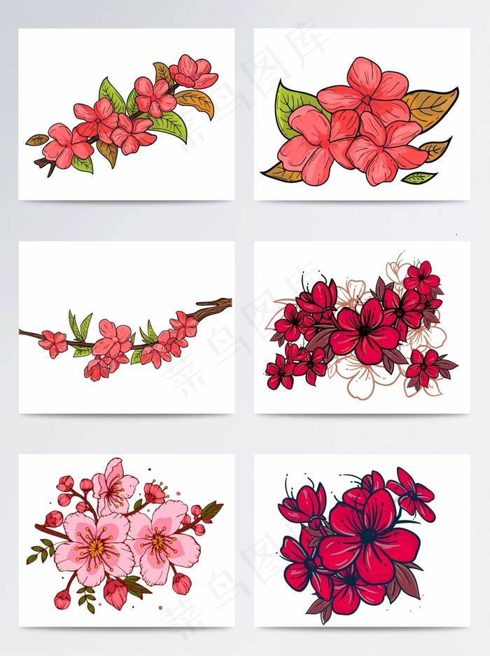 唯美浪漫手绘桃花樱花插画eps,ai矢量模版下载