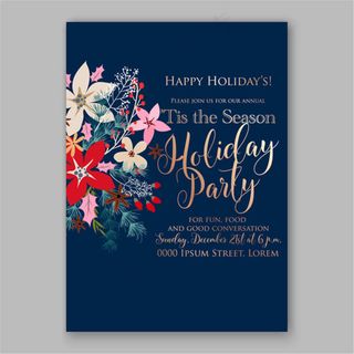 花朵装饰蓝色背景婚礼请柬矢量素材下载