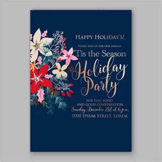 花朵装饰蓝色背景婚礼请柬矢量素材下载