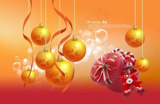 金色丝带圣诞球和礼物