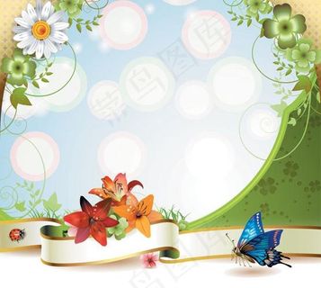 时尚花卉花纹 蝴蝶 自然背景图片