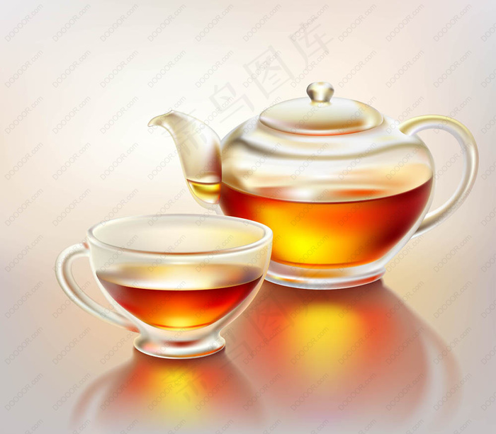 矢量写实透明玻璃茶壶茶杯EPS素材...eps,ai矢量模版下载