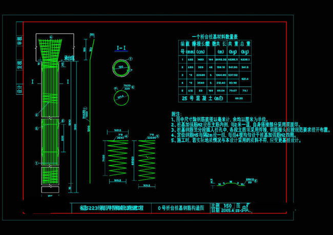 桥台桩基钢筋构造图cad图纸