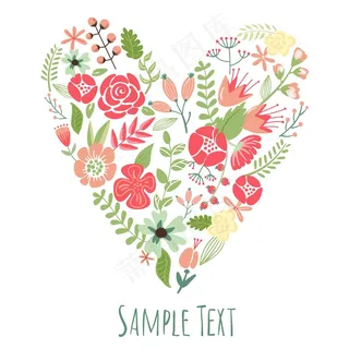 花的心卡可爱复古花卉安排的联合国的...