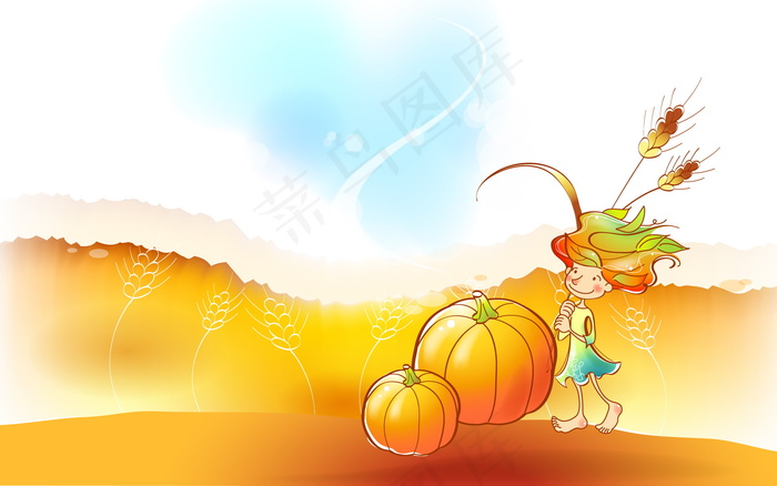 黄色南瓜精灵背景插画
