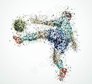 七彩墨点踢足球运动员图片