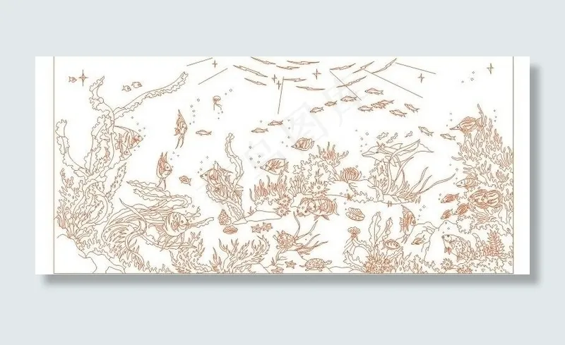 海底世界壁画艺术玻璃图片cdr矢量模版下载