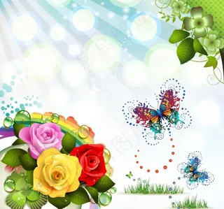 梦幻花朵蝴蝶 春天背景图片