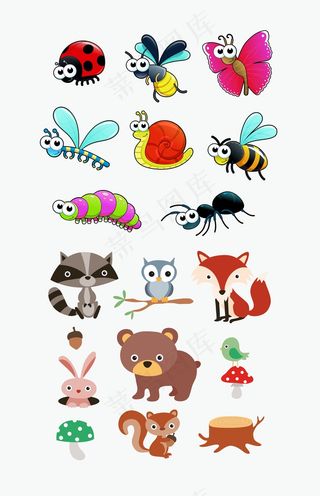卡通动物昆虫元素