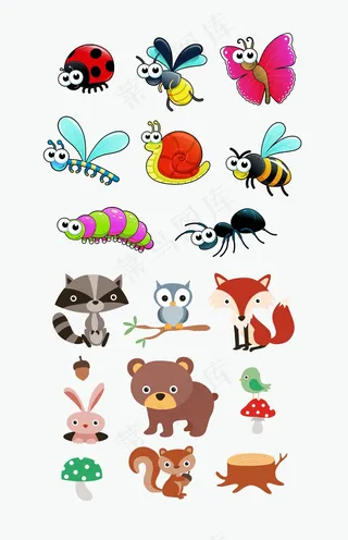 卡通动物昆虫元素