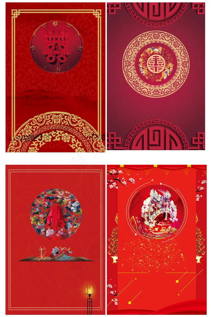 红色喜庆婚庆请柬邀请函背景元素(2362X3543(DPI:300))psd模版下载