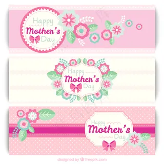 粉色母亲节的旗帜与鲜花