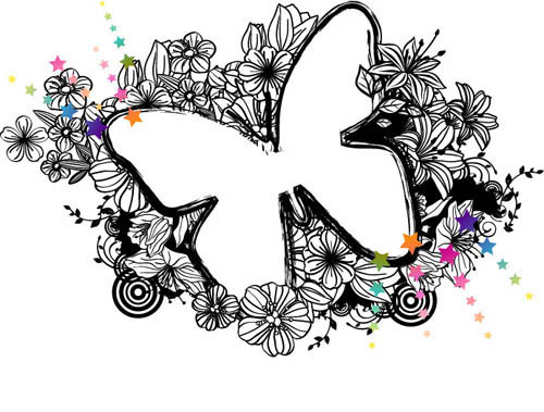 黑白蝴蝶彩色星星矢量边框