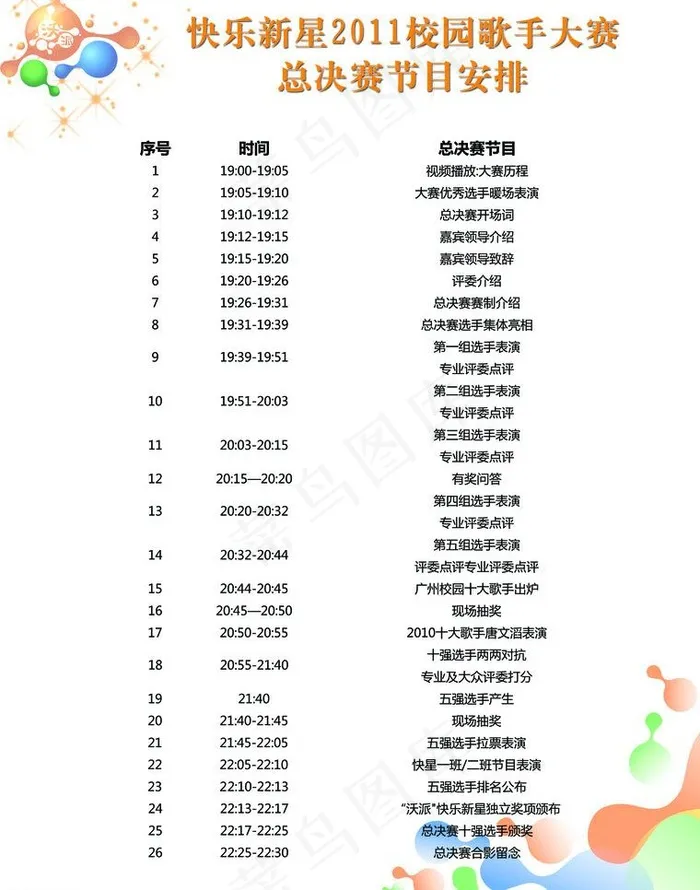 快乐新星节目单图片psd模版下载