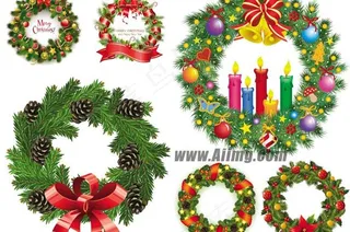 圣诞节装饰品花环蜡烛矢量素材