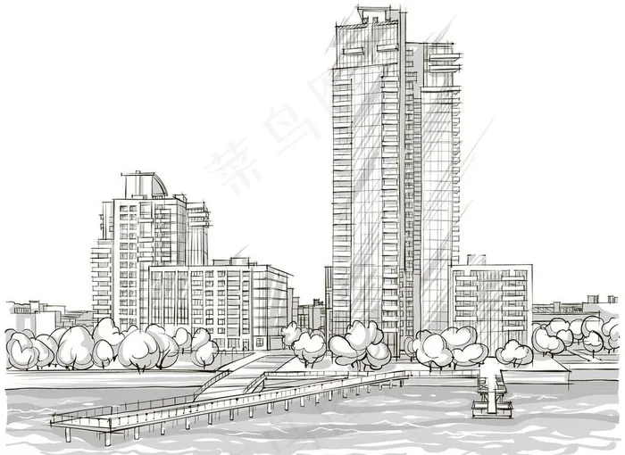手绘建筑图片eps,ai矢量模版下载