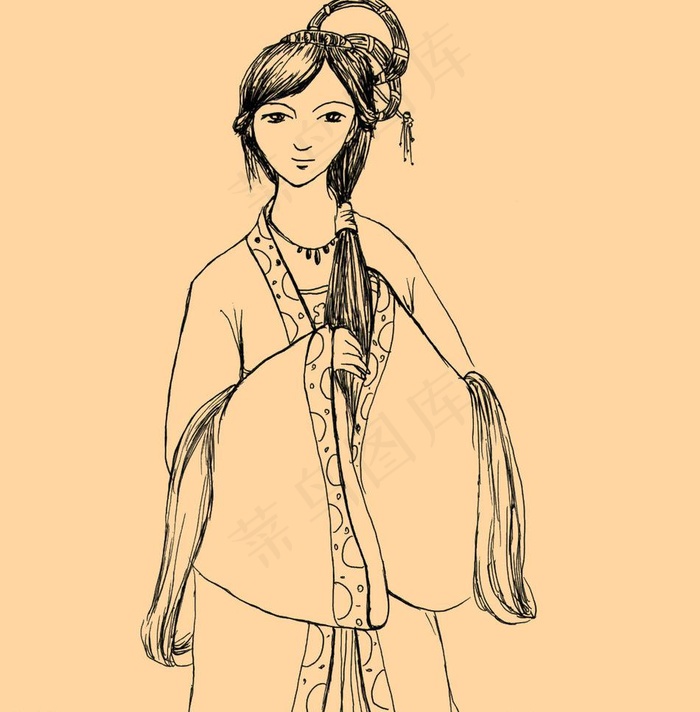 手绘线描古代人物图片psd模版下载