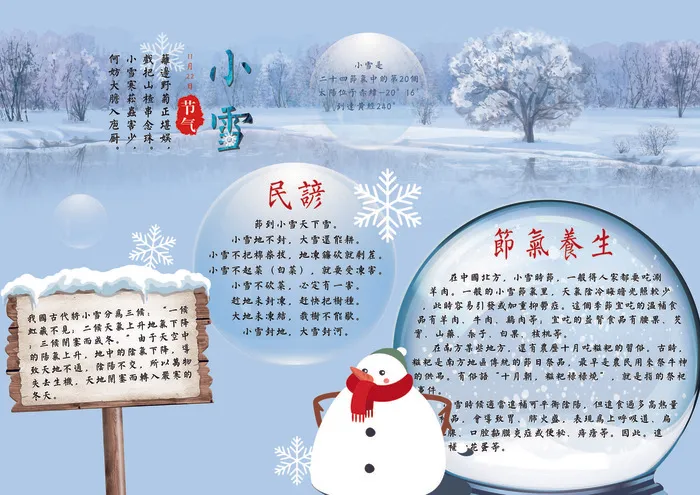 蓝色小雪节气小报手抄报模板psd模版下载