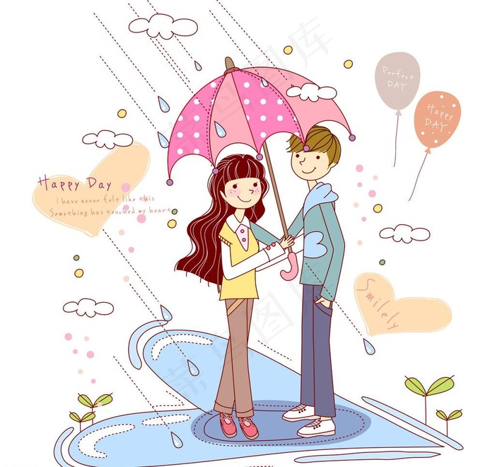 撑伞在雨中约会的情侣图片