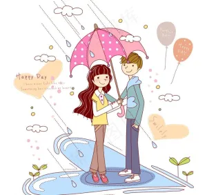 撑伞在雨中约会的情侣图片