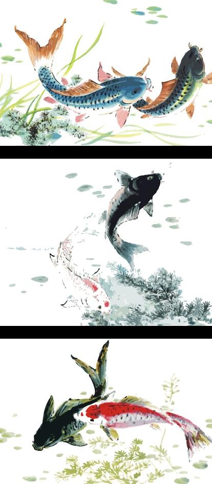 水墨鱼图片ai矢量模版下载