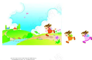 跑步回家的小女孩插画