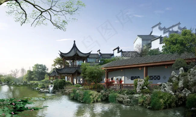 仿古园林建筑(2500X1496(DPI:40))psd模版下载