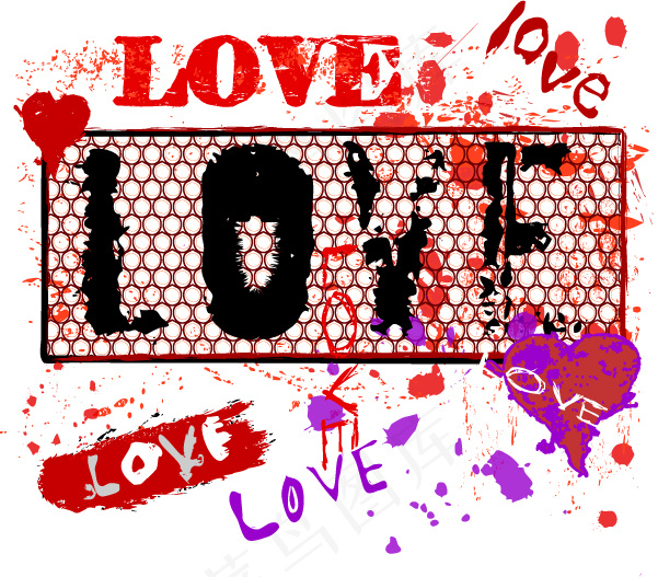 浪漫LOVE涂鸦字体矢量素材