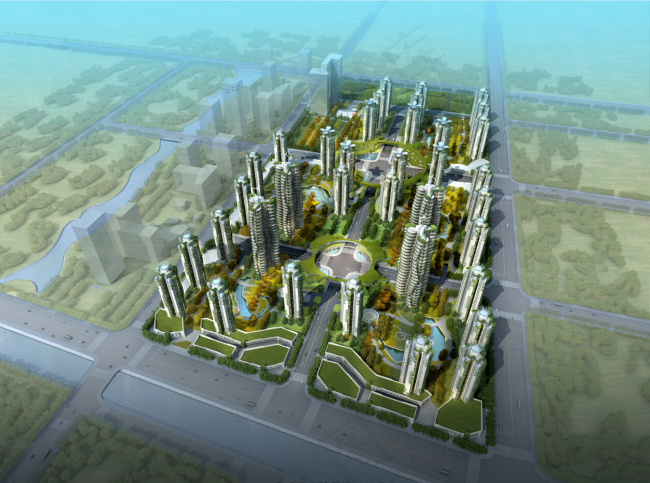 建筑群鸟瞰后期效果图图片