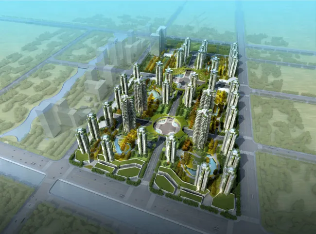 建筑群鸟瞰后期效果图图片(6000X4500(DPI:72))psd模版下载