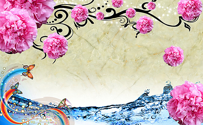 倒影梦幻花电视背景墙图片