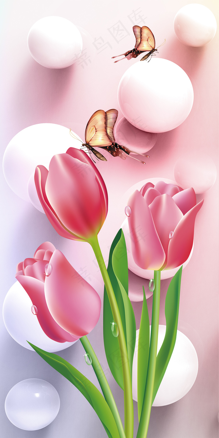 3D立体石头郁金香玄关过道背景墙装...(3402X6803(DPI:72))psd模版下载