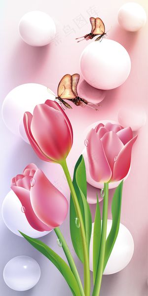 3D立体石头郁金香玄关过道背景墙装...